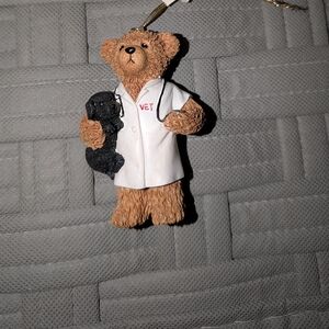 Bear Vet Ornament - Brown & White with Black Puppy